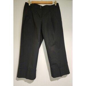 Ann Taylor LOFT Womens Marisa Cotton Striped Cropped Pants Black Cuffed Size 8